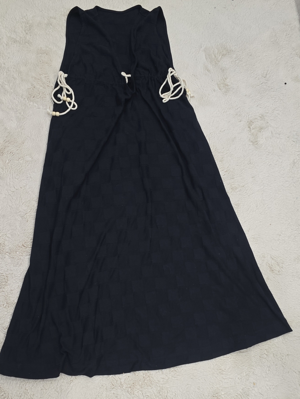 Free People Black Maxi Dresswith Cream Rope Drawstring
